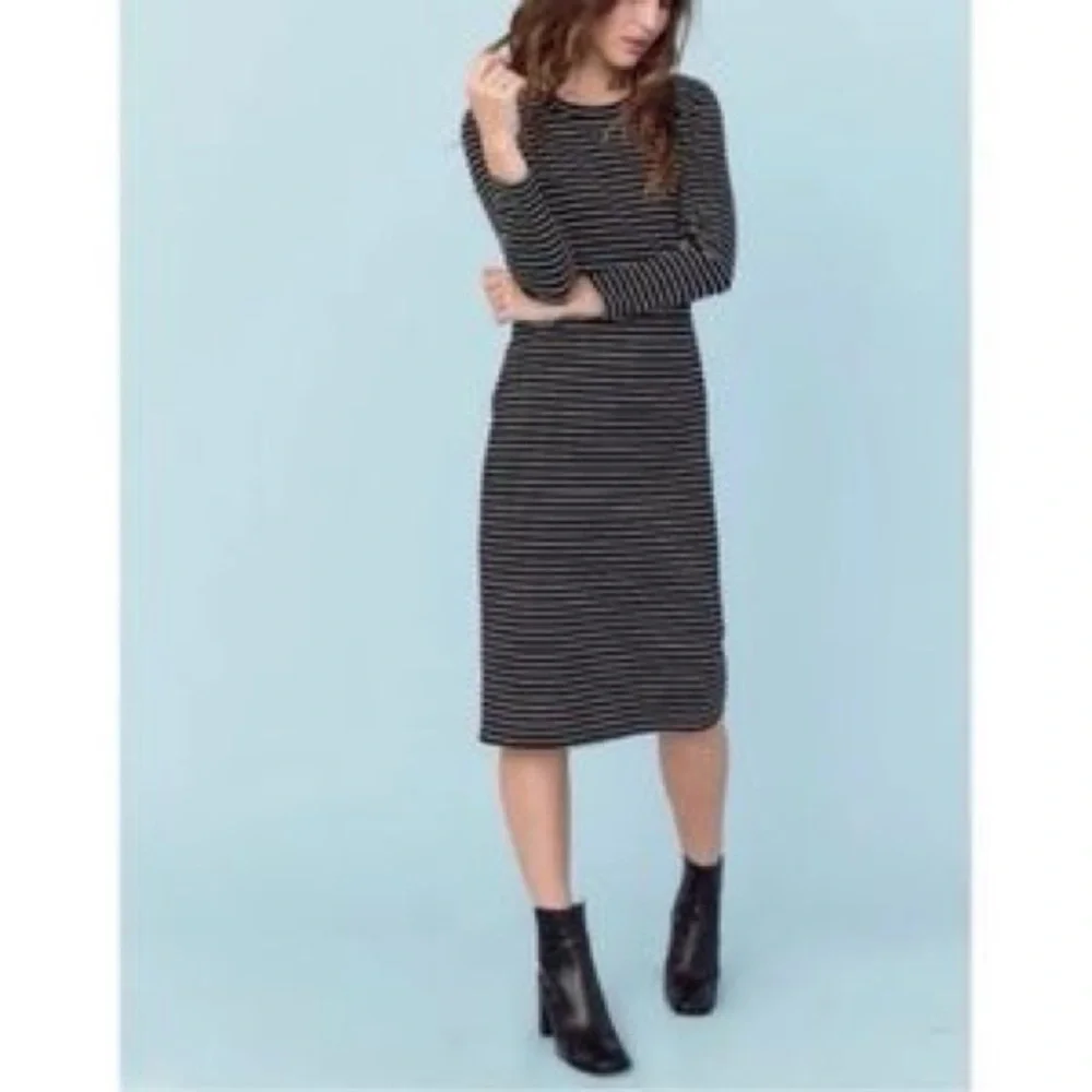 SONNET JAMES Reese Striped Play Midi Dress in Charcoal Gray Size XS